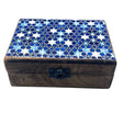 Medium Ceramic Glazed Wood Box - 15x10x6cm - Blue Stars - SHAMTAM.COM