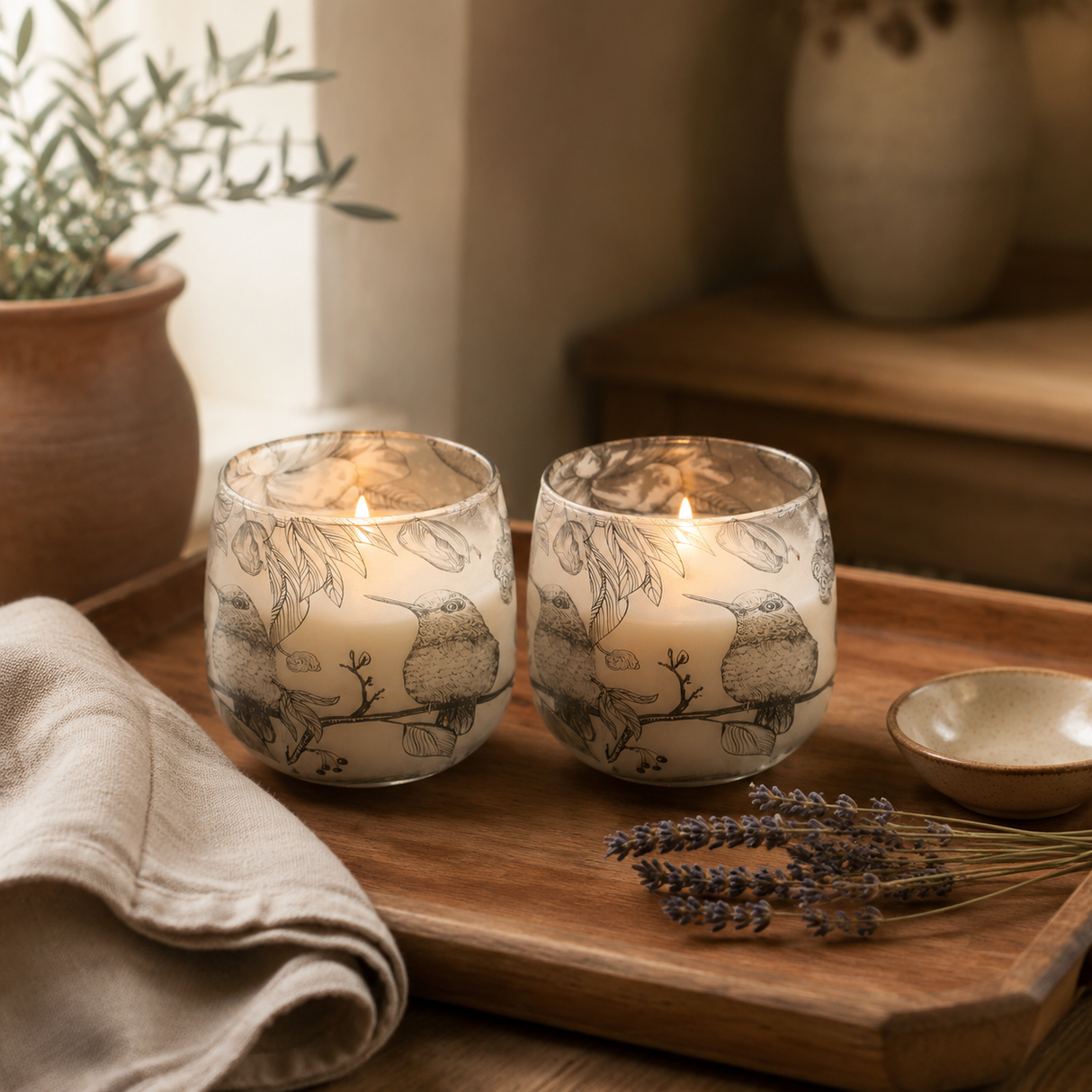 Candele in Vaso di Vetro Medio - Drawn by Flame