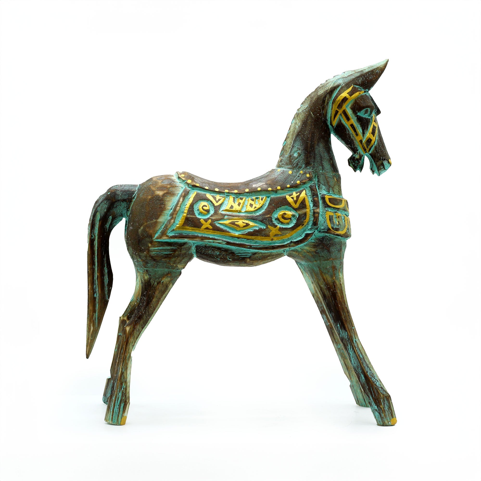 Medium Gold & Turquoise Horse 25 cm - SHAMTAM.COM