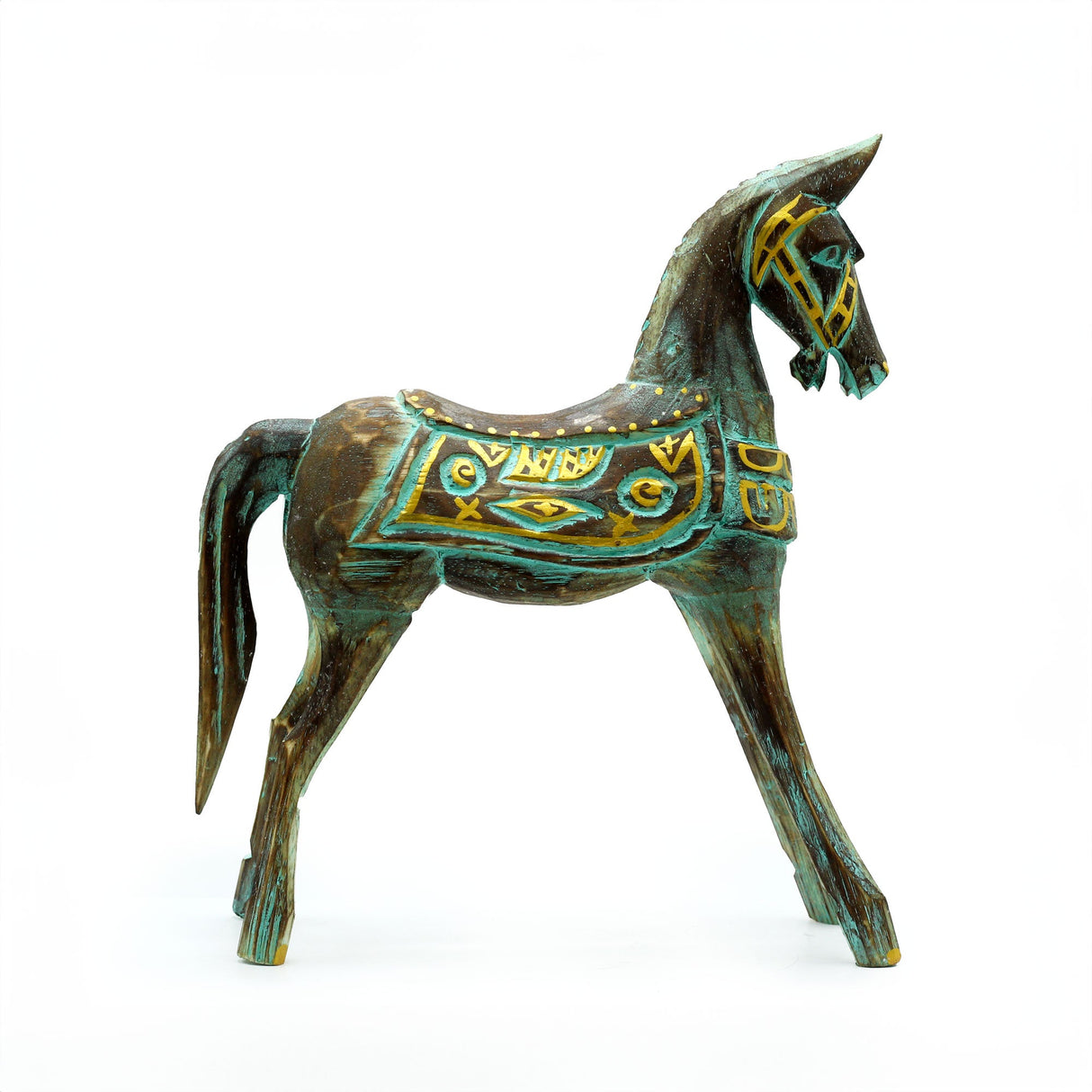 Medium Gold & Turquoise Horse 25 cm - SHAMTAM.COM