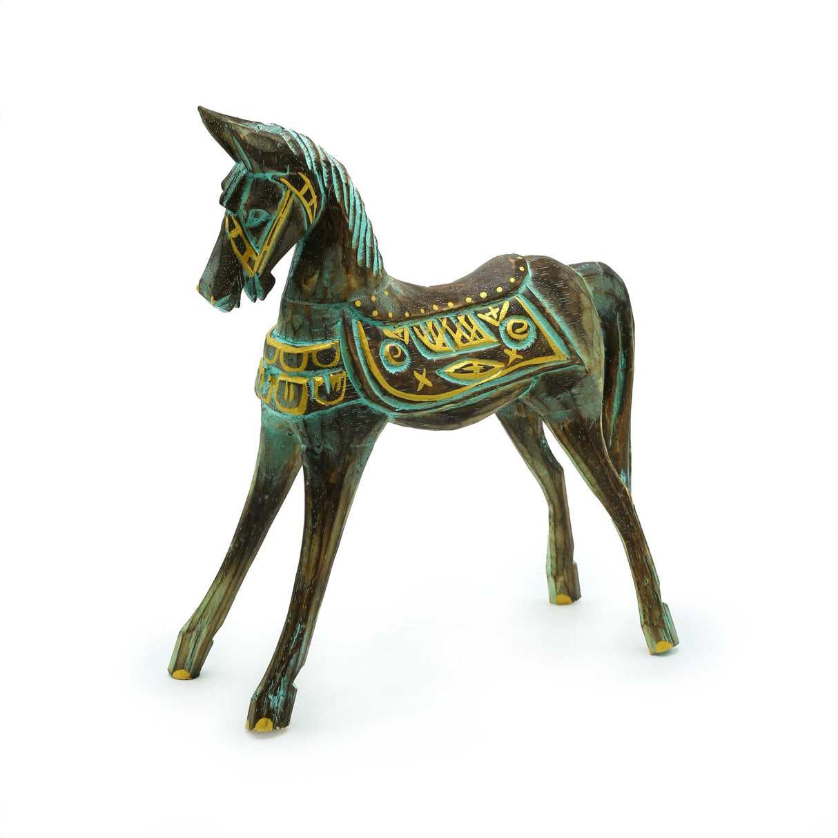 Medium Gold & Turquoise Horse 25 cm - SHAMTAM.COM