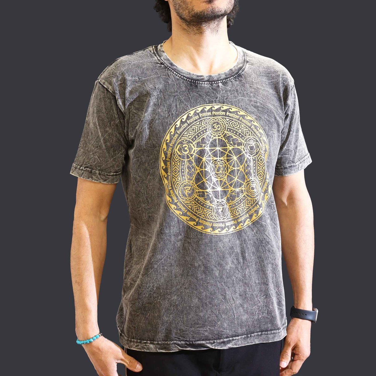 Medium Stone Washed T-Shirt - Chakra - Dark Grey - SHAMTAM.COM