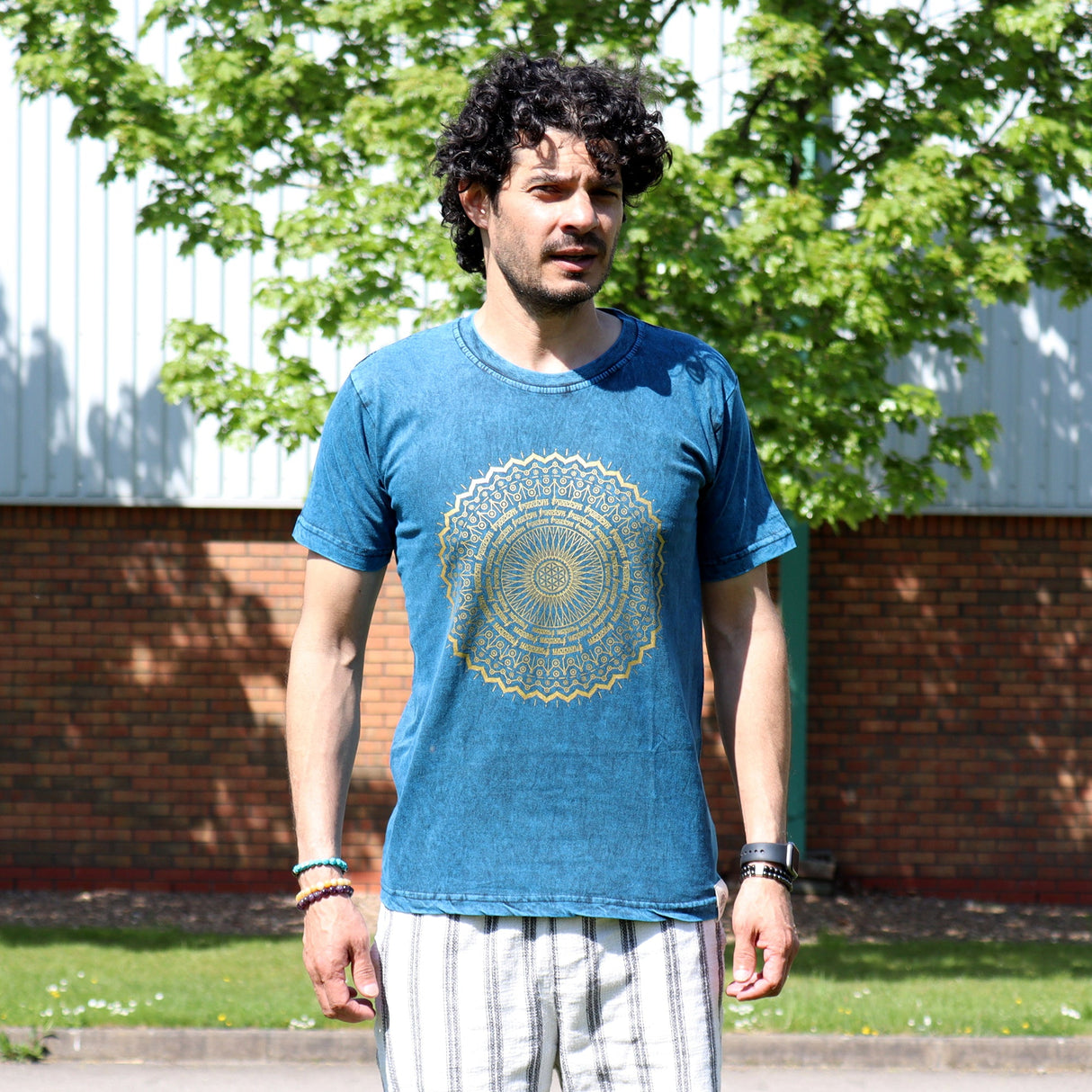 Medium Stone Washed T-Shirt - Mandala - Blue - SHAMTAM.COM