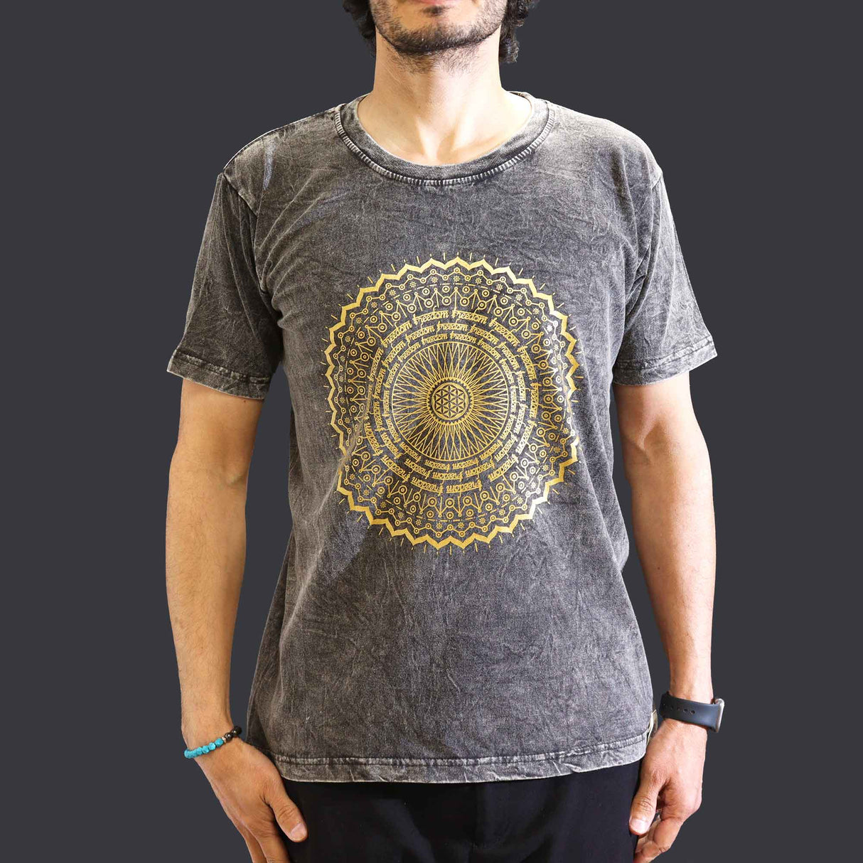 Medium Stone Washed T-Shirt - Mandala - Dark Grey - SHAMTAM.COM