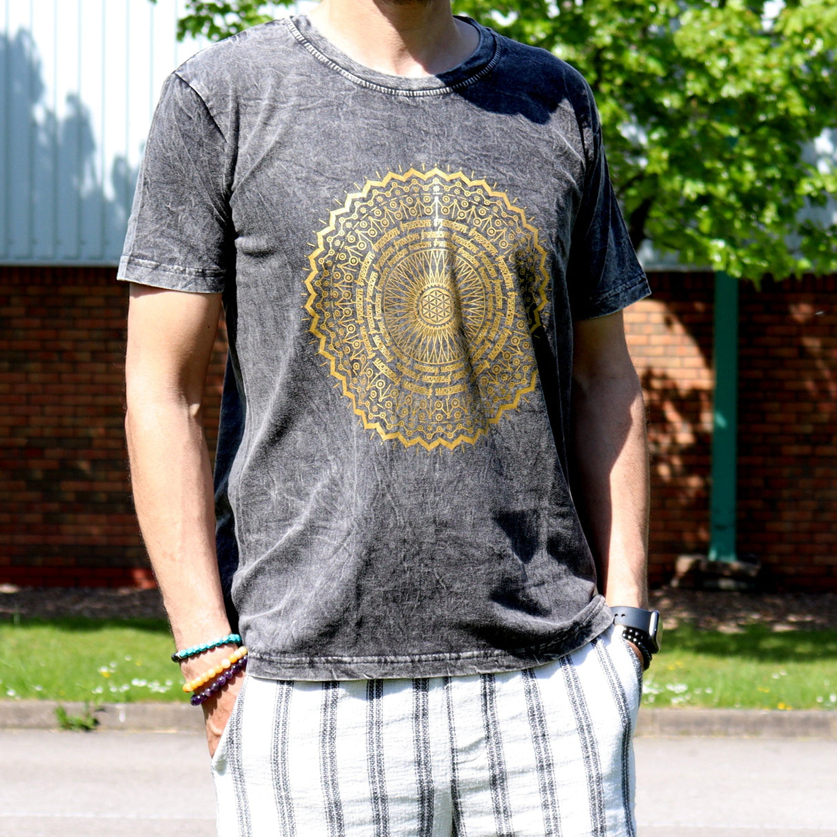 Medium Stone Washed T-Shirt - Mandala - Dark Grey - SHAMTAM.COM
