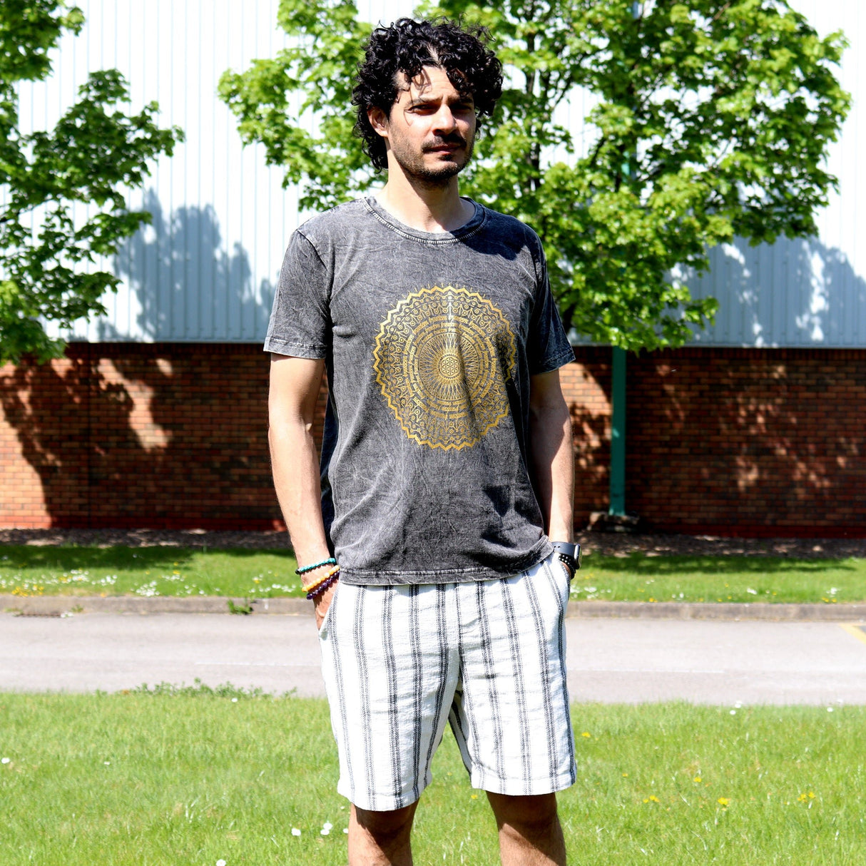 Medium Stone Washed T-Shirt - Mandala - Dark Grey - SHAMTAM.COM