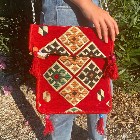 Boho Bag Messenger Red Kilim - SHAMTAM.COM