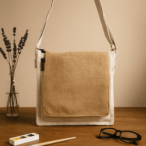 Messenger Bag Cotton Canvas Natural Jute - SHAMTAM.COM