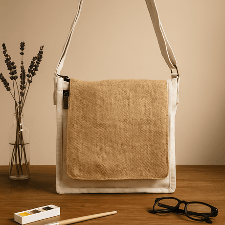Messenger Bag Cotton Canvas Natural Jute - SHAMTAM.COM