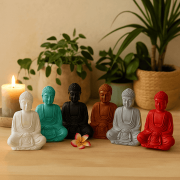Mini Buddha-statyer blandade färger set om 6