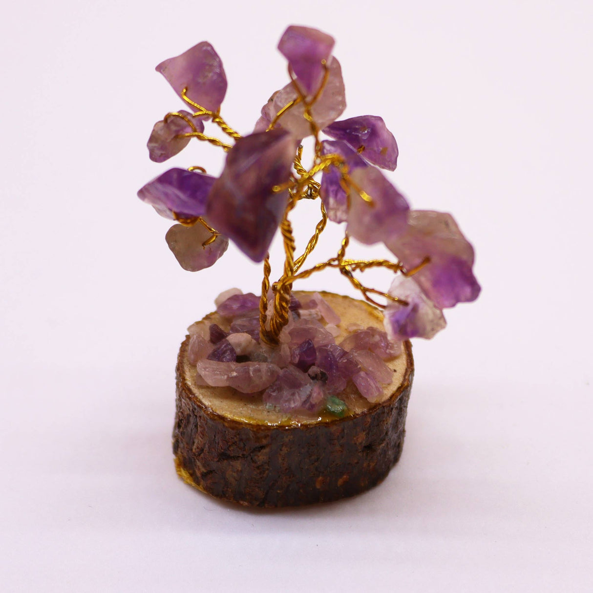 Amethyst Tree On Wood Base - 15 Gemstones - SHAMTAM.COM