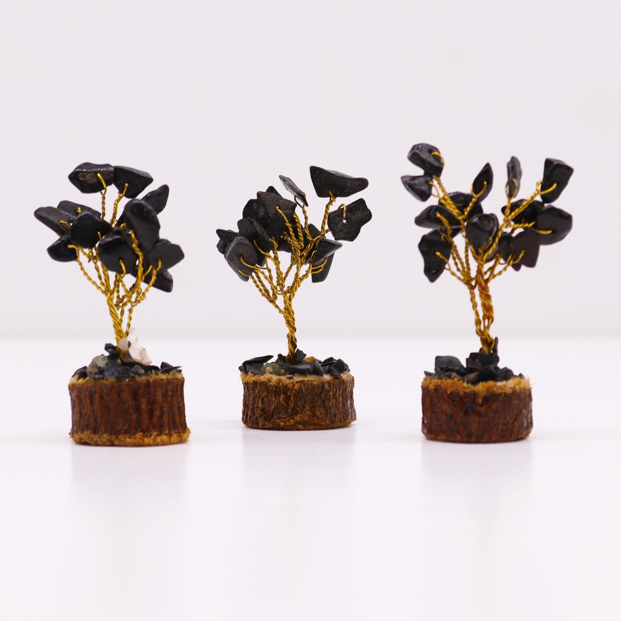 Black Agate Tree On Wood Base - 15 Gemstones - SHAMTAM.COM