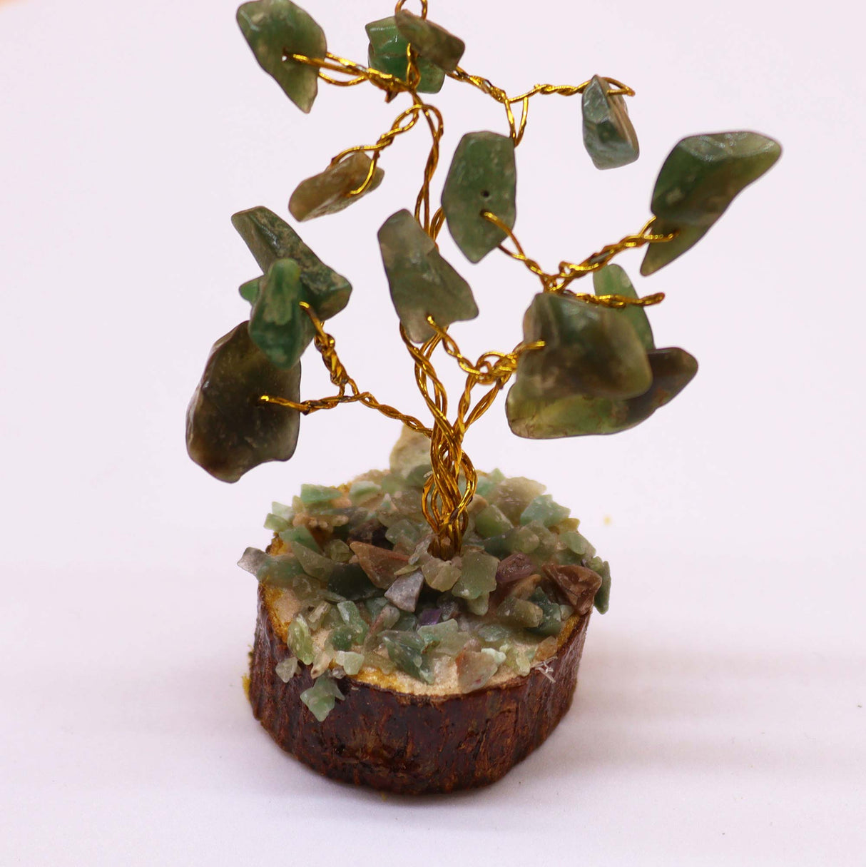 Green Aventurine Tree On Wood Base - 15 Gemstones - SHAMTAM.COM