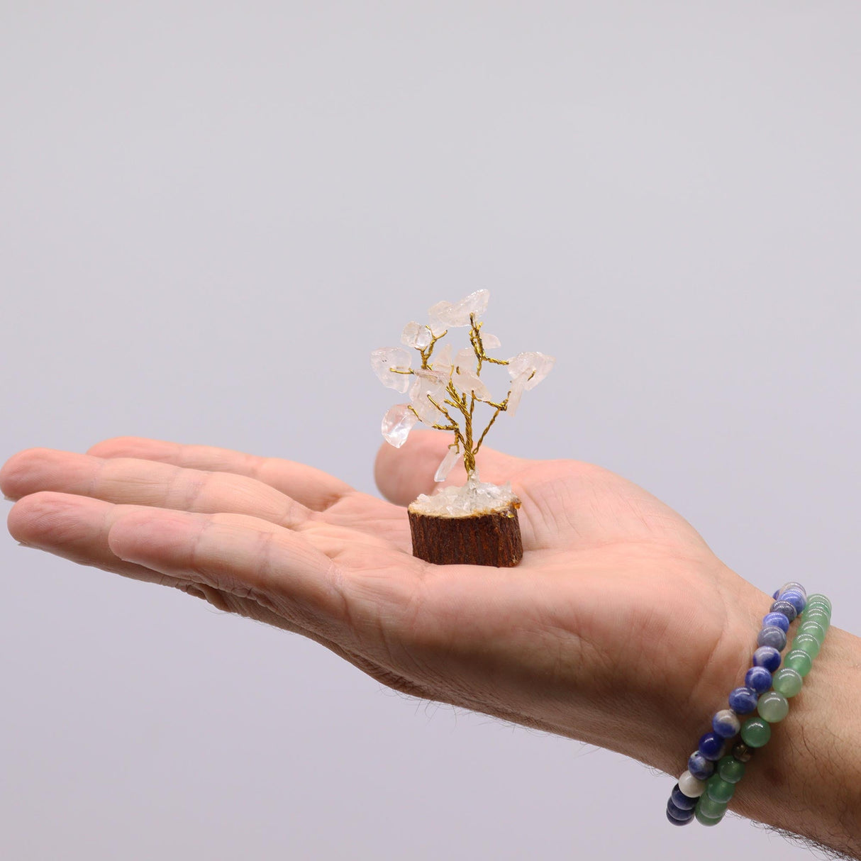 Rock Quartz Tree On Wood Base - 15 Gemstones - SHAMTAM.COM