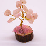 Rose Quartz Tree On Wood Base - 15 Gemstones - SHAMTAM.COM