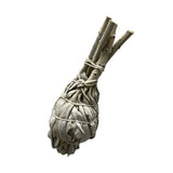Bundled sage sticks tied together on a white background