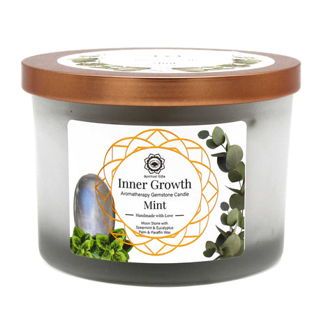 Mint and Moonstone Crystal Candle - Inner Growth - Gemstone - SHAMTAM.COM