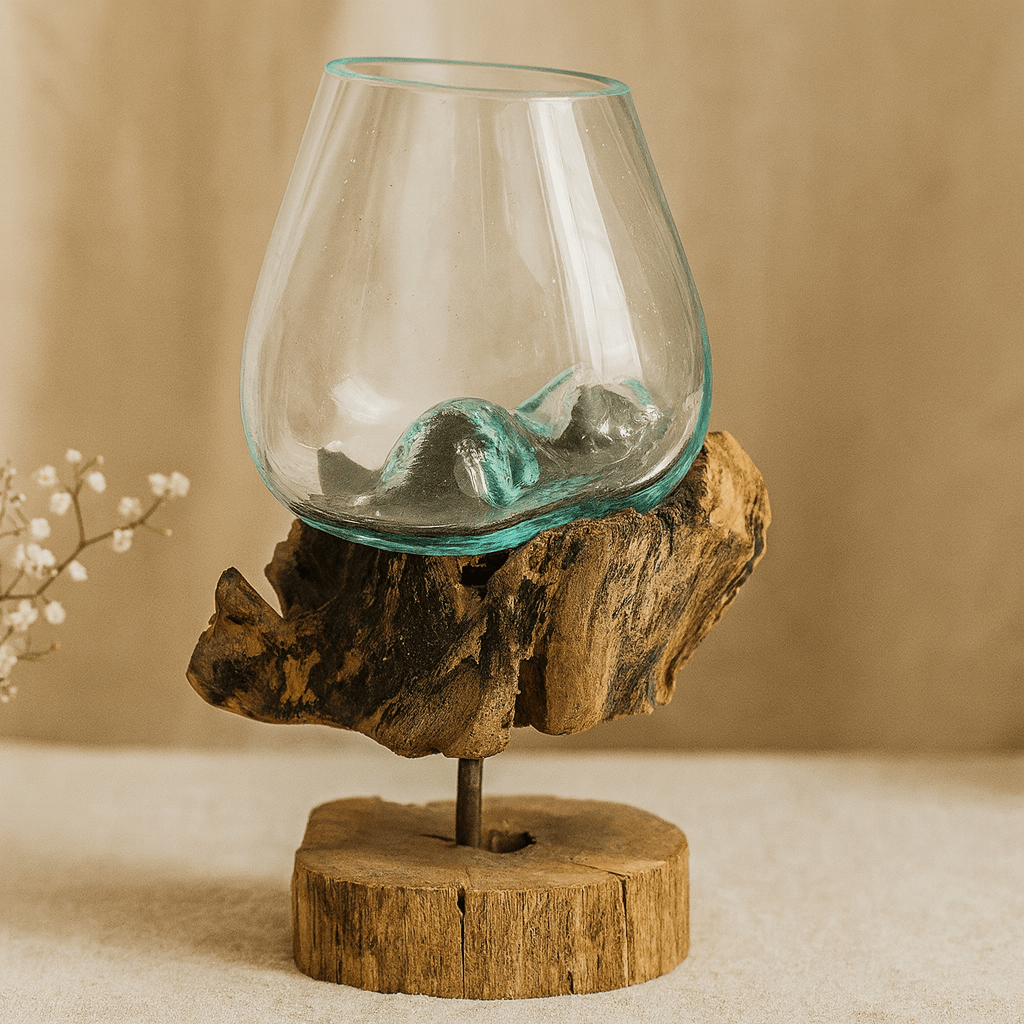 Molten Glass Bowl on Driftwood Stand Medium - SHAMTAM.COM