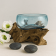 Molten Glass Bowl on Wood Mini Blue - SHAMTAM.COM