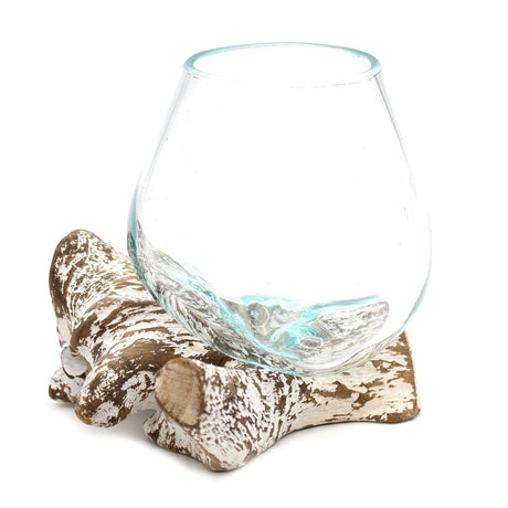 Glass Bowl on Driftwood Molten Glass - SHAMTAM.COM