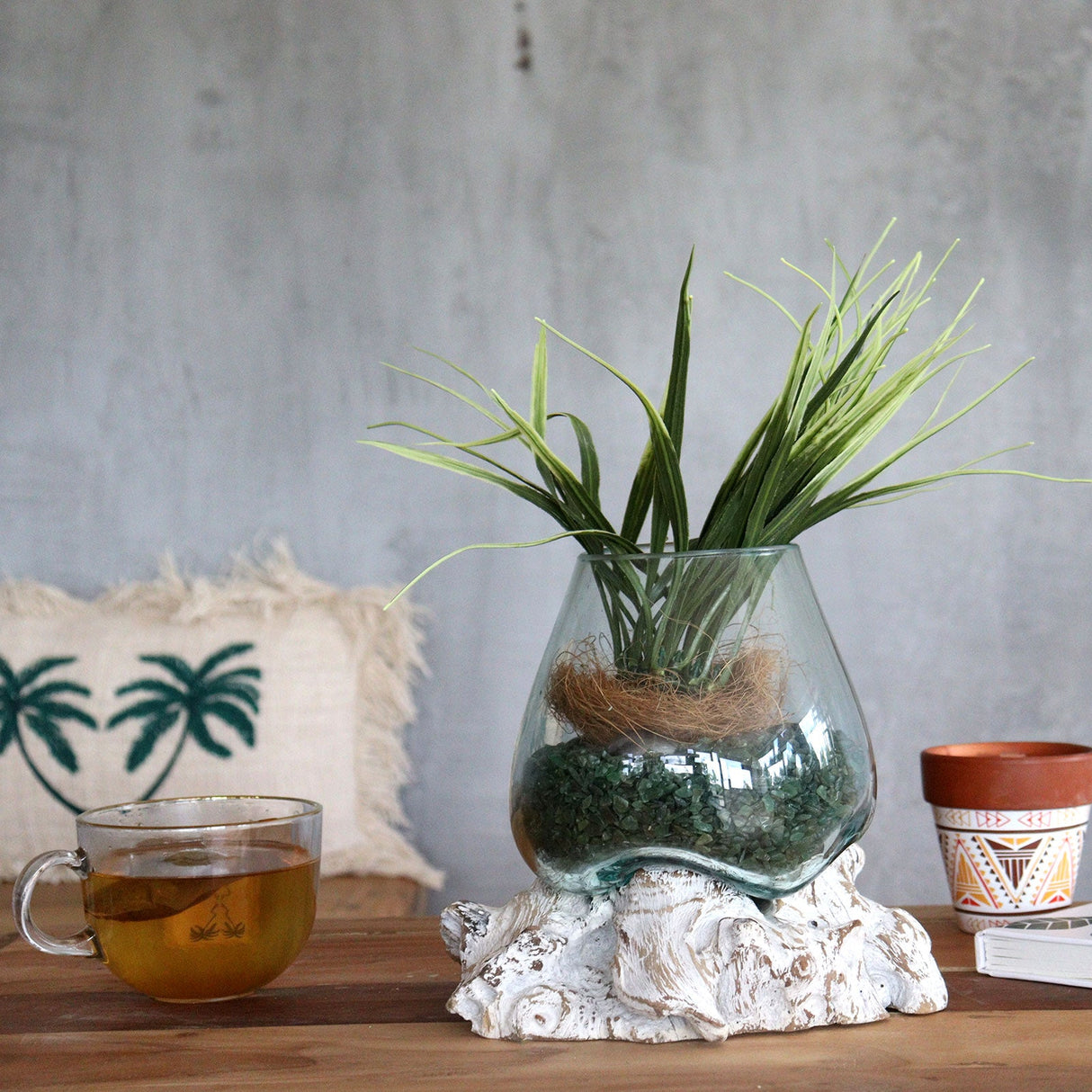 Glass Bowl on Driftwood Molten Glass - SHAMTAM.COM