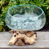 Glass Bowl on Wood Molten Glass - SHAMTAM.COM