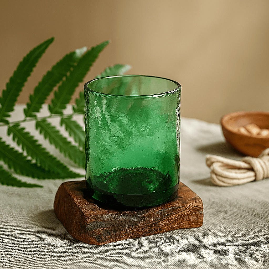 Molten Glass on Wood Recycled Beer Bottle - SHAMTAM.COM