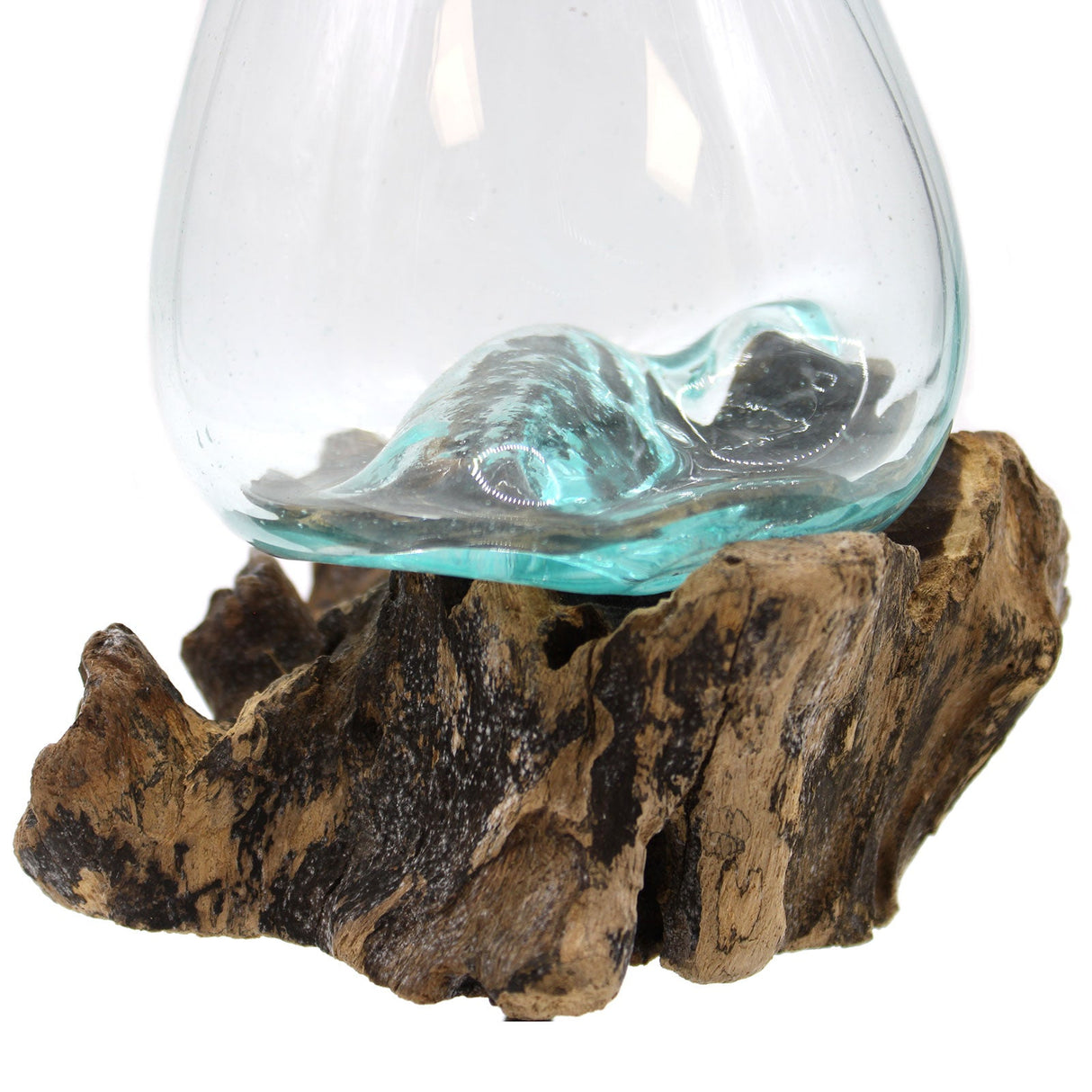 Glass Bowl on Driftwood with Stand Molten Glass - SHAMTAM.COM