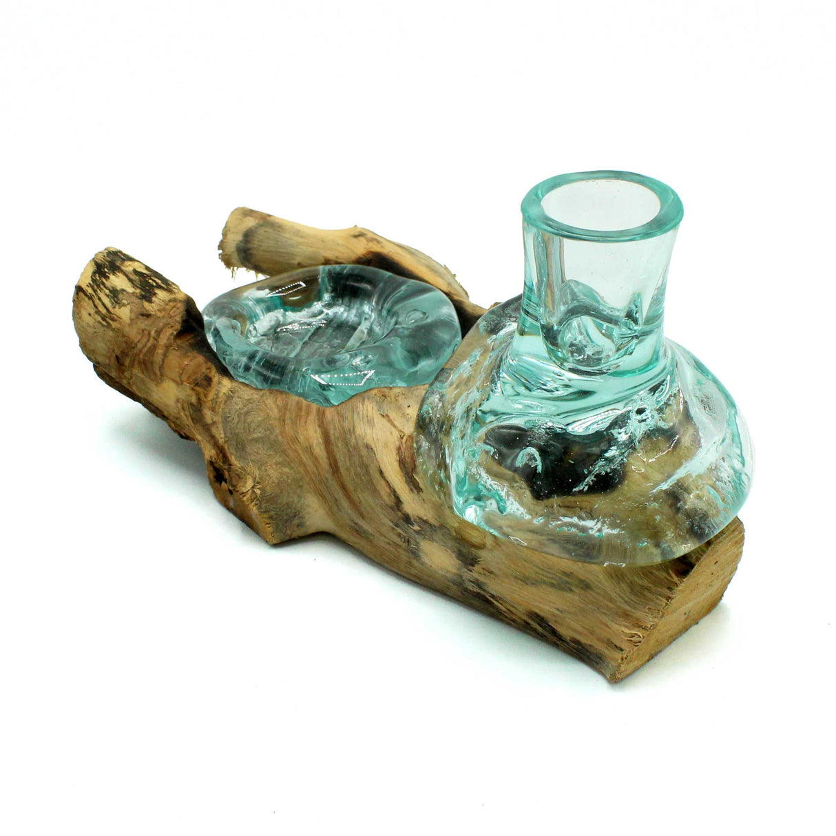 Flower Vase and Tealight Holder on Wood Molten Glass - SHAMTAM.COM