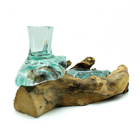 Flower Vase and Tealight Holder on Wood Molten Glass - SHAMTAM.COM