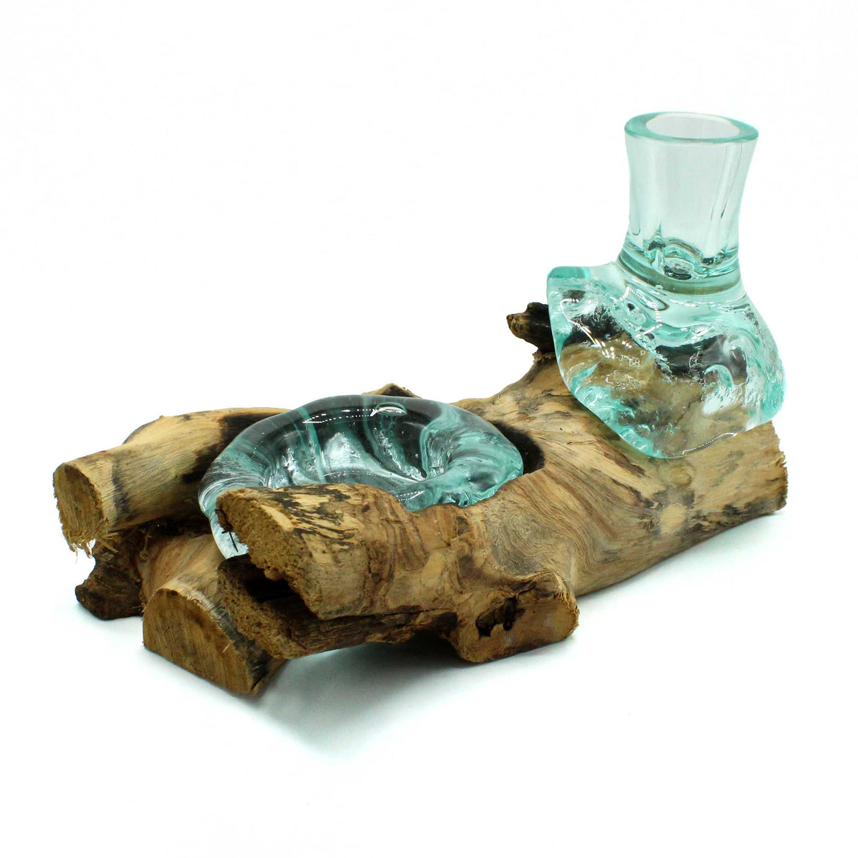 Flower Vase and Tealight Holder on Wood Molten Glass - SHAMTAM.COM