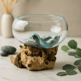 Molten Recycled Glass Bowl on Wood Base - SHAMTAM.COM