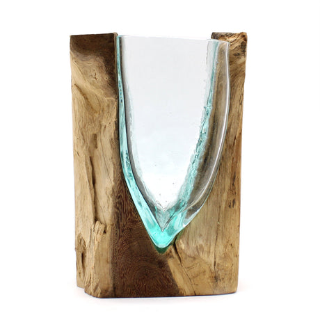 Molton Glass V - shaped Art Vase on Wood - SHAMTAM.COM