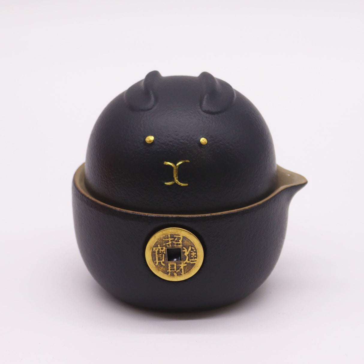 Travel Tea Set Money Cat - Two Cups - Black - SHAMTAM.COM