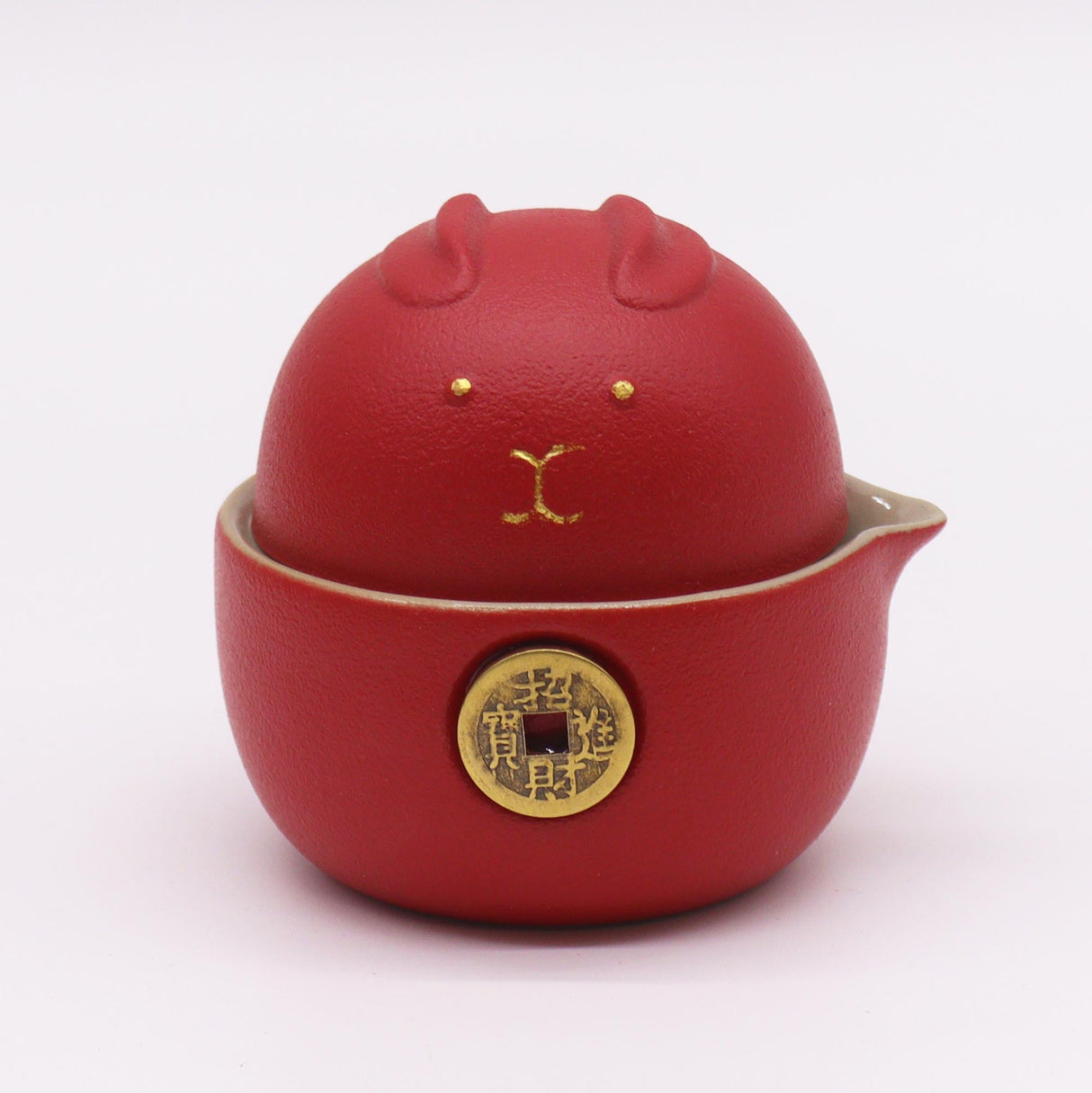 Travel Tea Set Money Cat - Two Cups - Red - SHAMTAM.COM