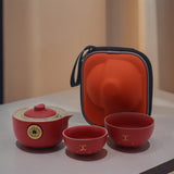 Travel Tea Set Money Cat - Two Cups - Red - SHAMTAM.COM