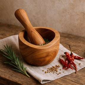 Mortar and Pestle Teak Wood Medium 2 - Piece Set - SHAMTAM.COM