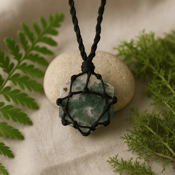 Moss Agate Hexagon Pendant Necklace