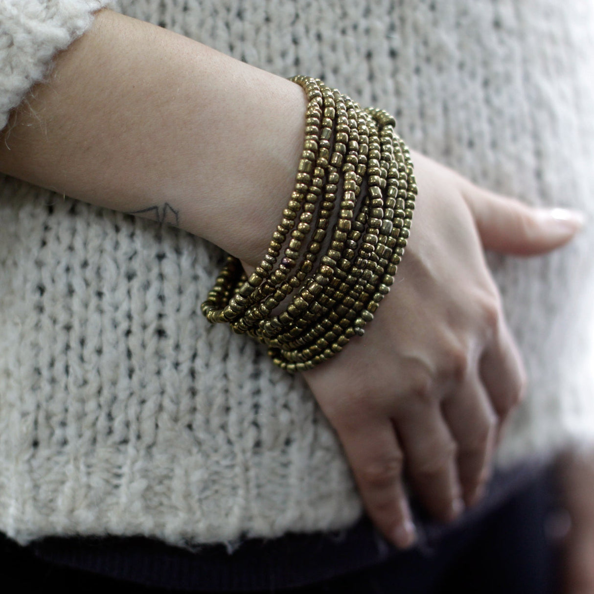 Multi - Bead Bangle Wooden Clasp - Assorted Gold/Bronze - SHAMTAM.COM