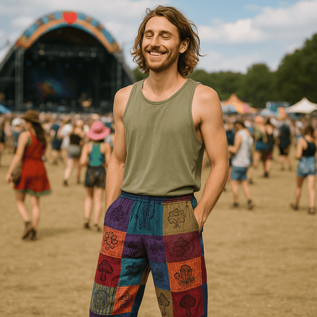 Nomad Sari - Mushroom Pants - Block Print Designs - Purple Tones L/XL - SHAMTAM.COM