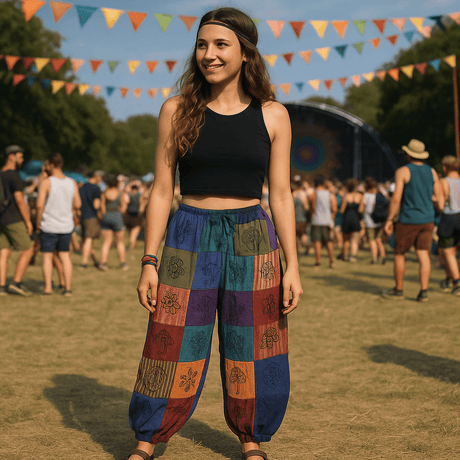 Nomad Sari - Mushroom Pants - Block Print Designs - Purple Tones S/M - SHAMTAM.COM