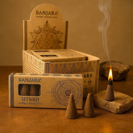 Myrrh Incense Cones Pyramid Smudge 10 Pack Banjara - SHAMTAM.COM