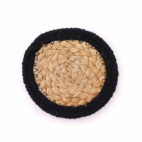 Natural Coaster - Jute & Cotton 10cm (set of 4) - Black Boarder - SHAMTAM.COM