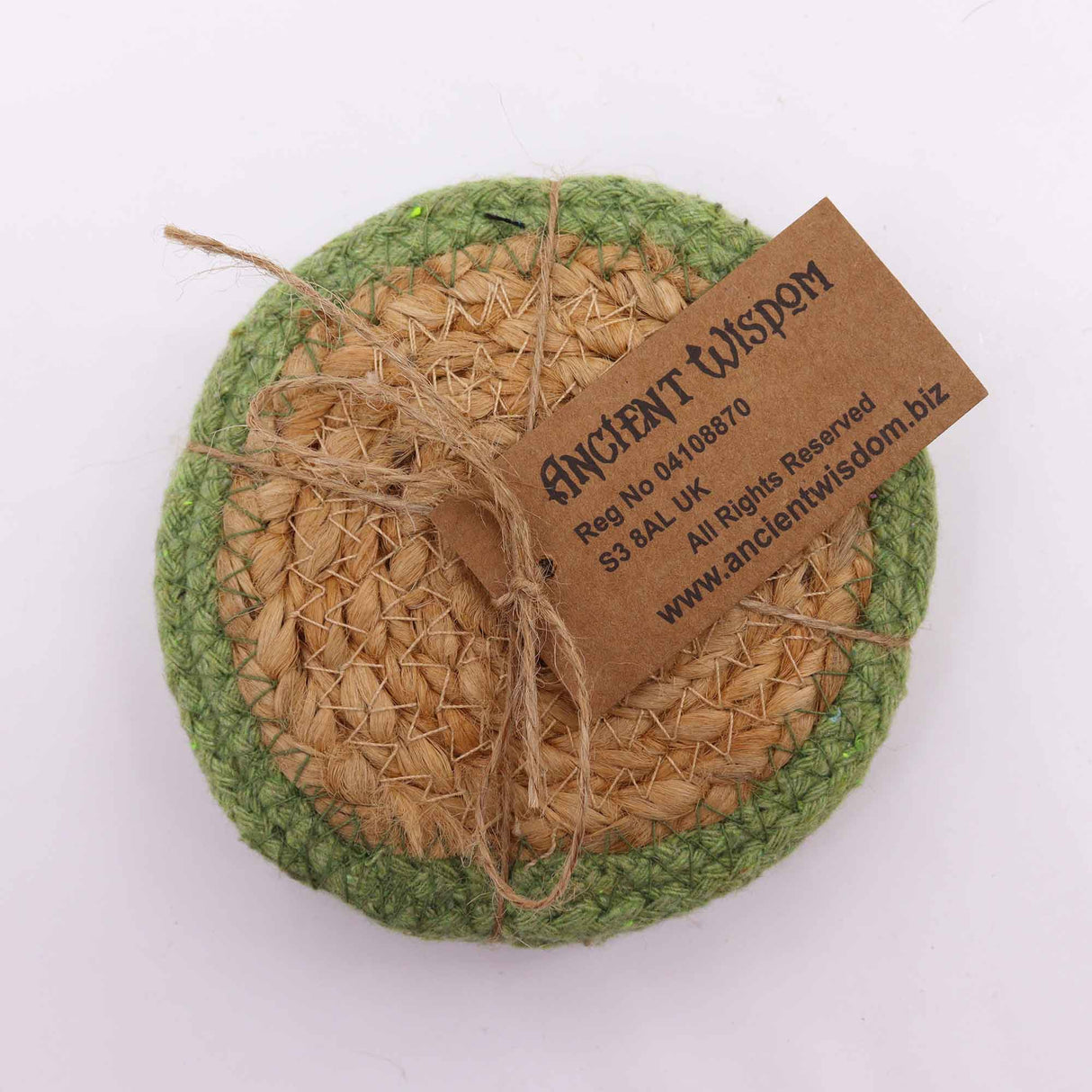 Natural Coaster - Jute & Cotton 10cm (set of 4) - Olive Boarder - SHAMTAM.COM