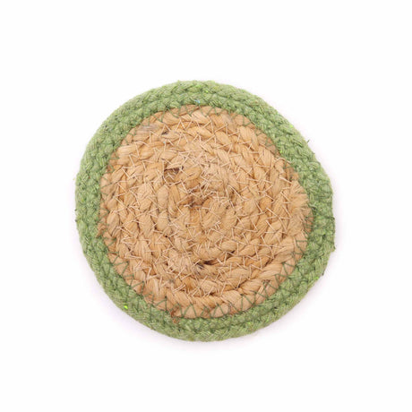 Natural Coaster - Jute & Cotton 10cm (set of 4) - Olive Boarder - SHAMTAM.COM