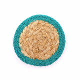 Natural Coaster - Jute & Cotton 10cm (set of 4) - Teal Boarder - SHAMTAM.COM