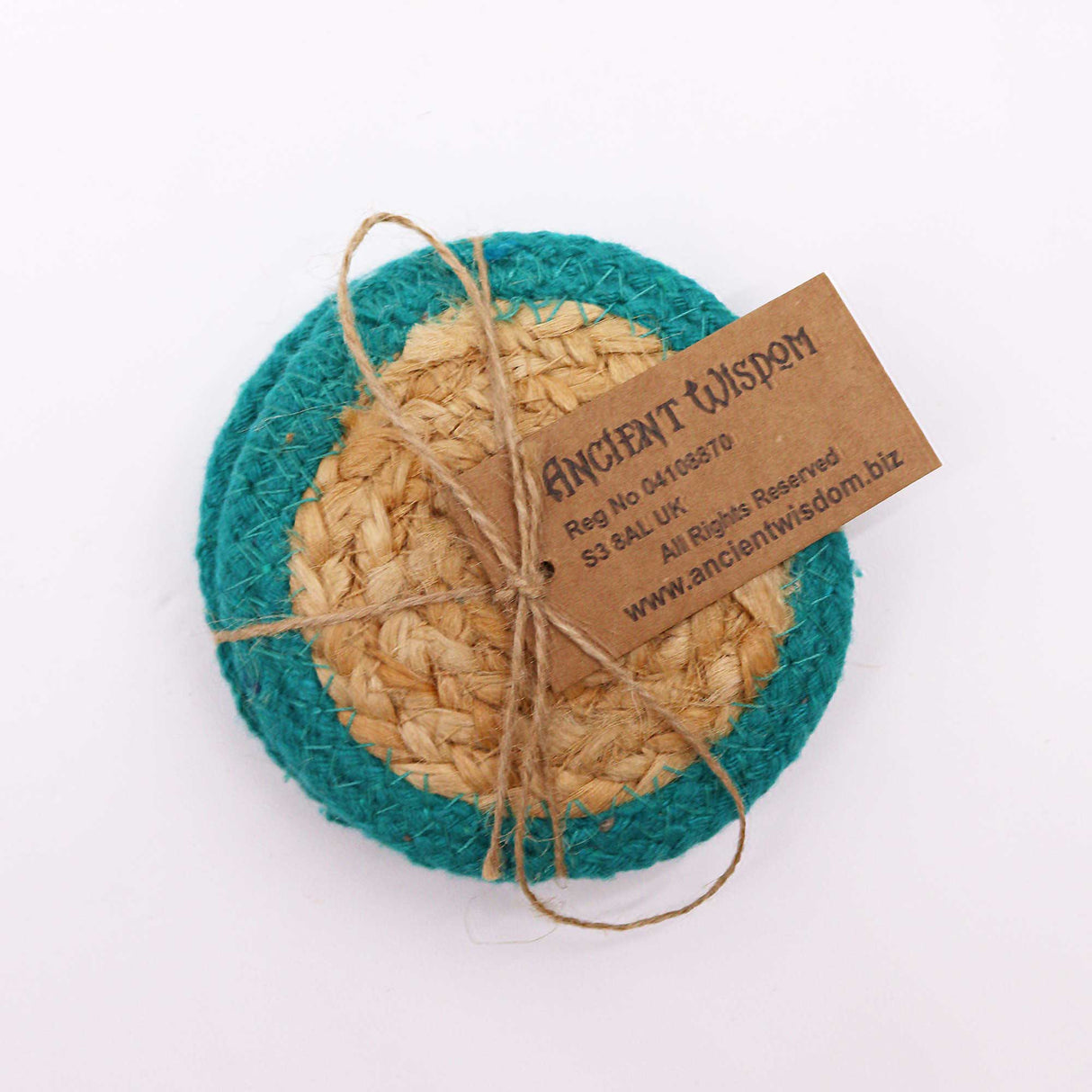 Natural Coaster - Jute & Cotton 10cm (set of 4) - Teal Boarder - SHAMTAM.COM