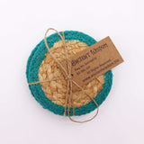 Natural Coaster - Jute & Cotton 10cm (set of 4) - Teal Boarder - SHAMTAM.COM