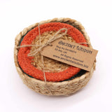 Natural Coaster - Jute & Cotton 10cm (set of 6) Mixed colours in basket - SHAMTAM.COM