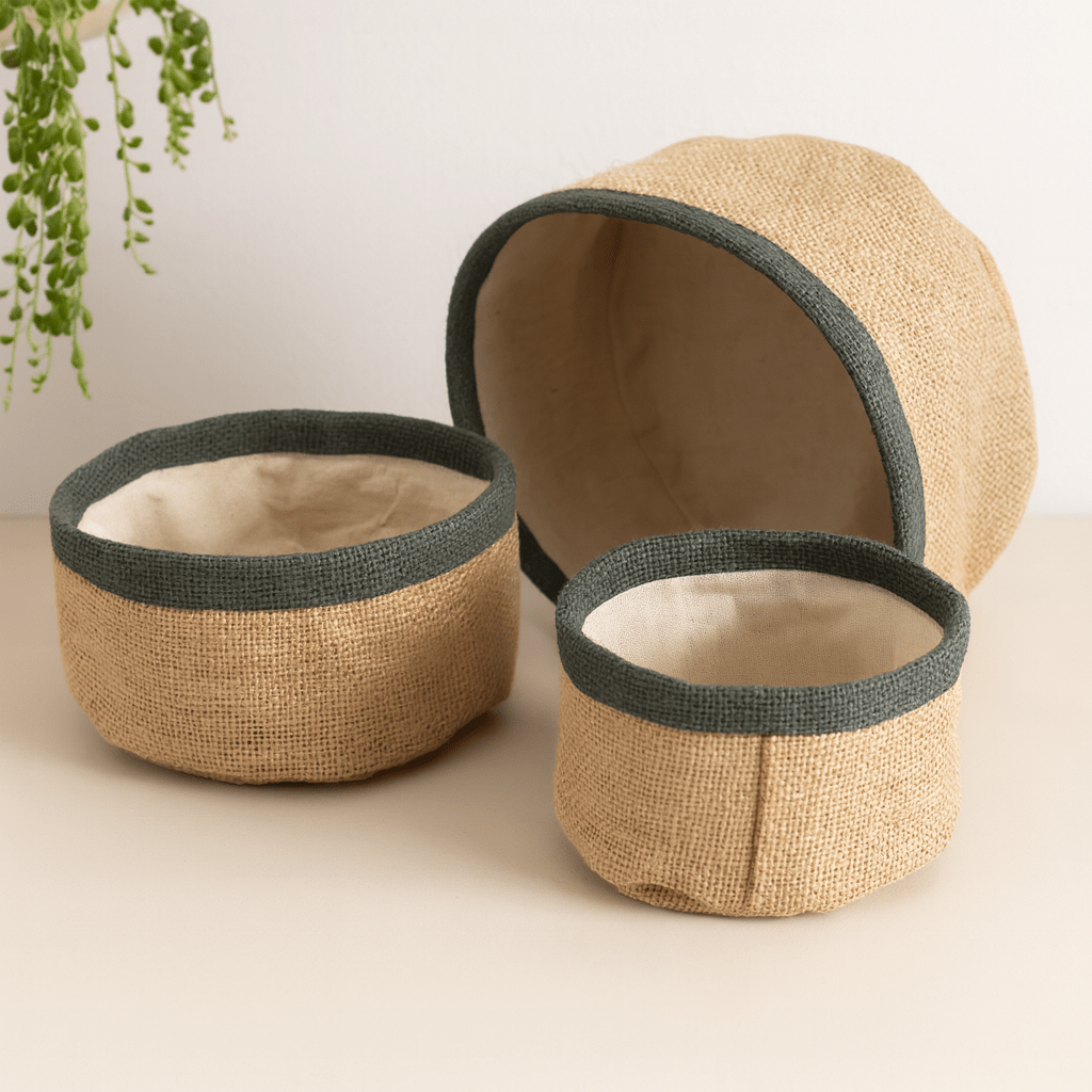 Natural Jute Baskets Set of 3 Charcoal - SHAMTAM.COM